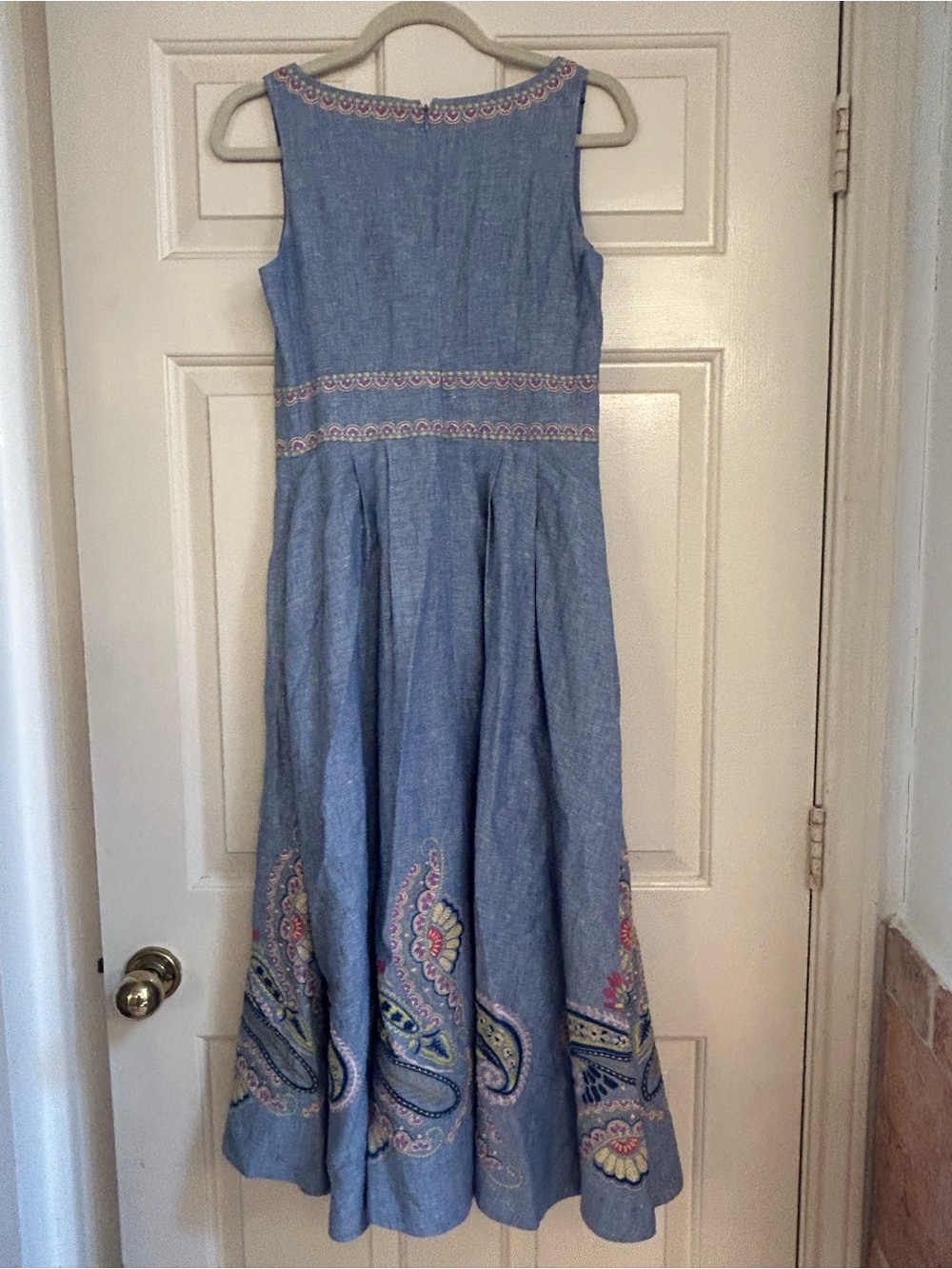 Boden Jemima Dress Size 4 Blue Embroidered Linen Paisley Summer Sleeveless - Picture 6 of 7